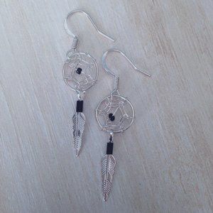 Small Silver Colored Dream Catcher earrings